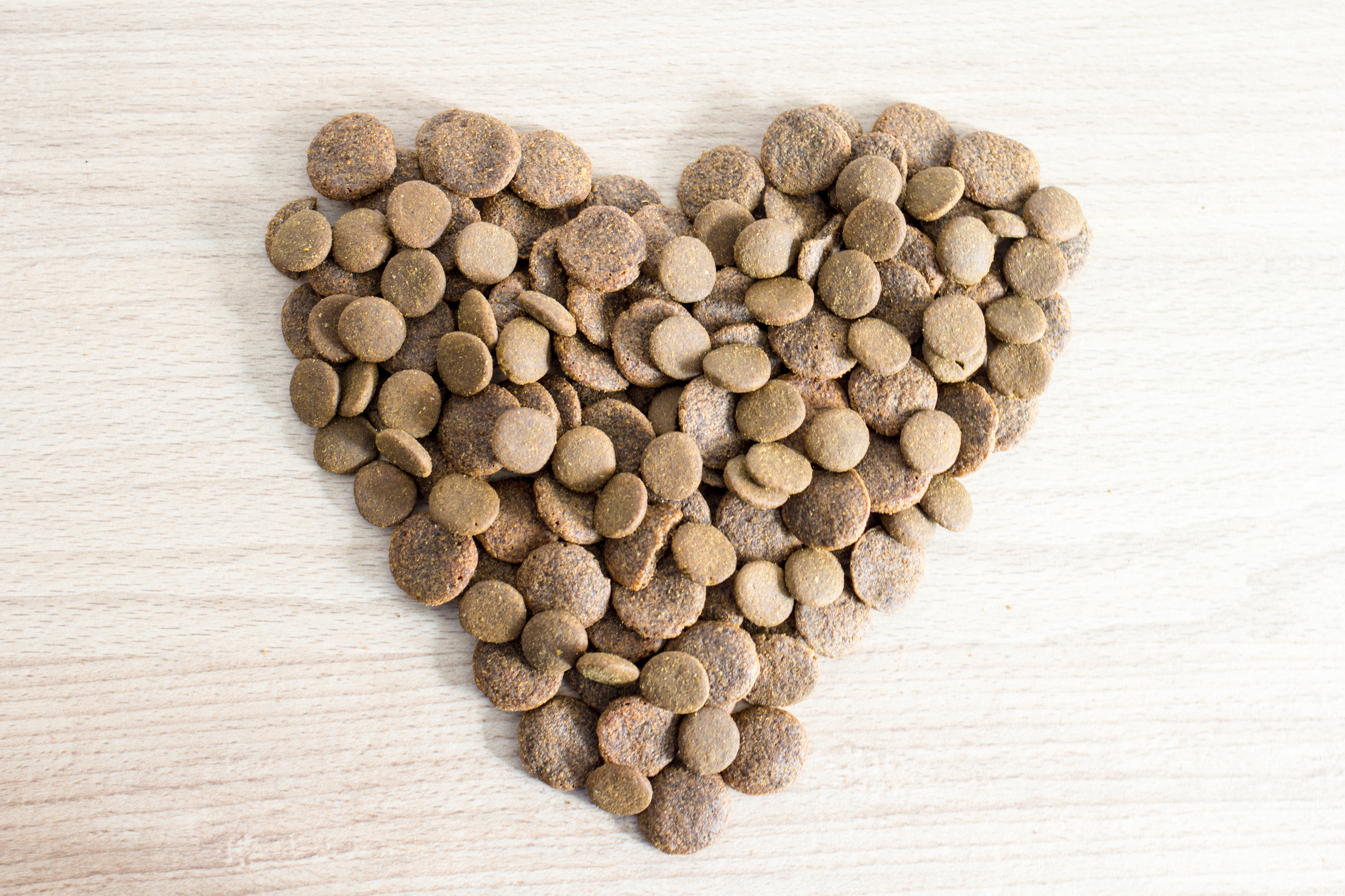 dry pet food in heart form