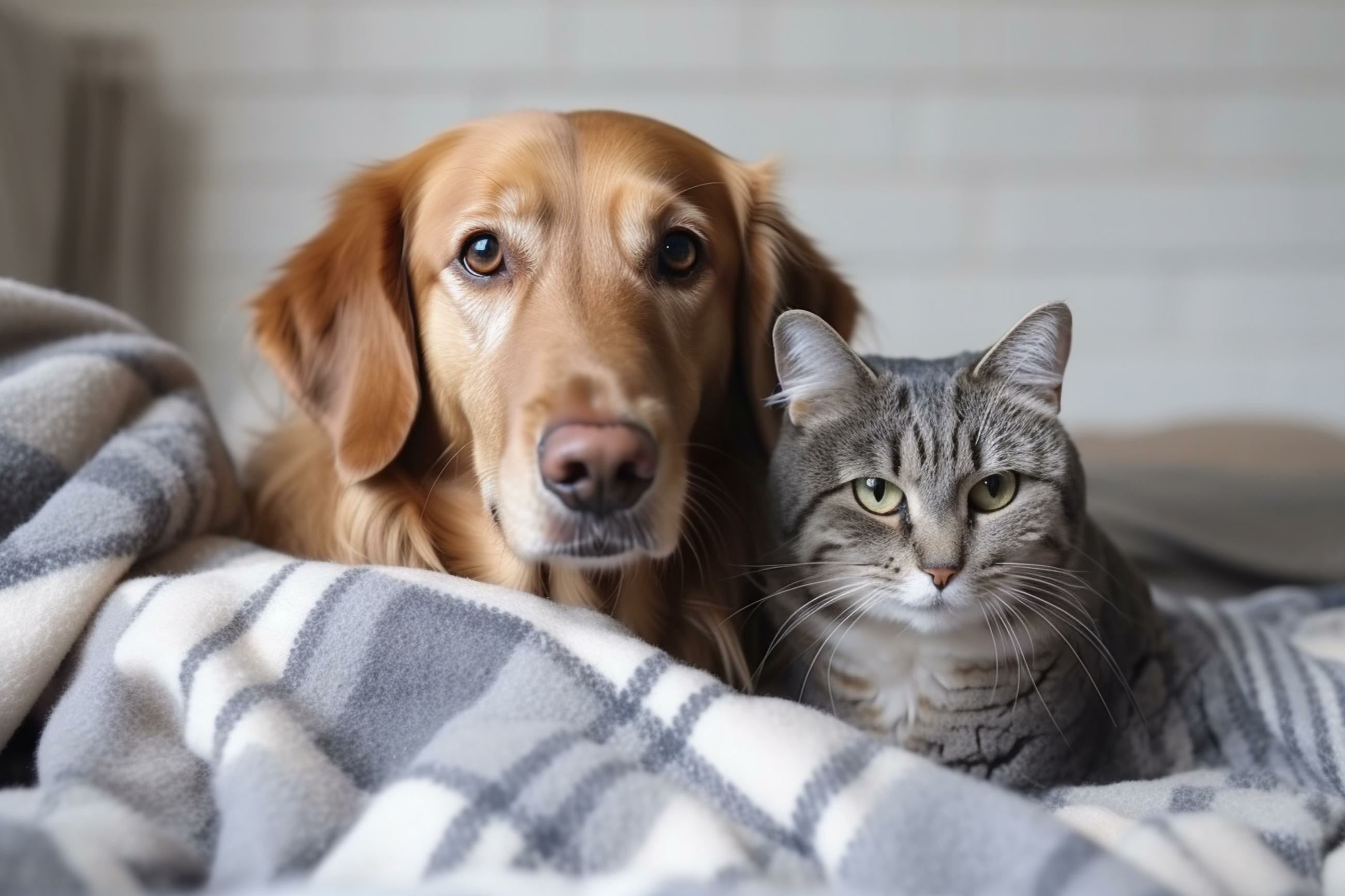 Ein Hund und eine Katze schauen traurig