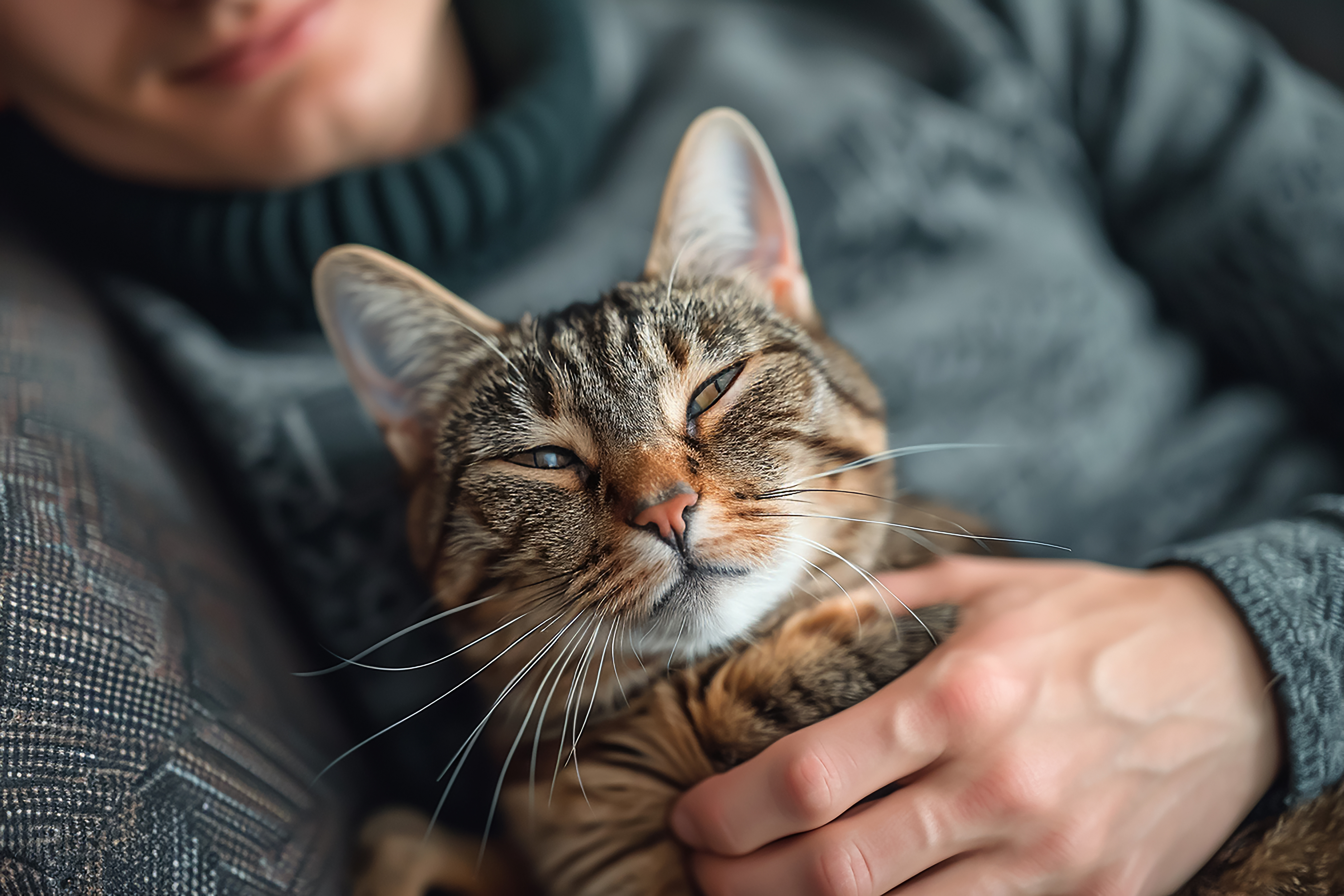 Katze genießt liebevolle Umarmung, symbolisiert Hoffnung und Fürsorge bei Niereninsuffizienz